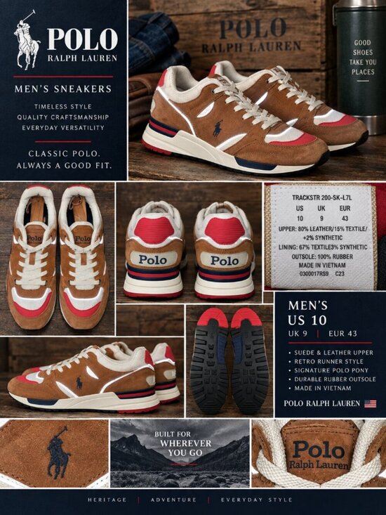 Polo Ralph Lauren Other - Polo Ralph Lauren Men’s 10 Trackstr 200 Suede Leather Retro Sneakers Brown Red